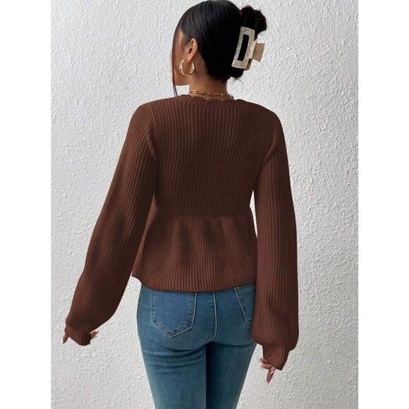 SHEIN Clasi Plus Size Lantern Sleeve Ruffle Collar Cinched Waist Sweater | 2XL - Picture 2 of 7